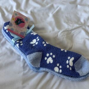 Blue Fuzzy Socks with Paw Prints